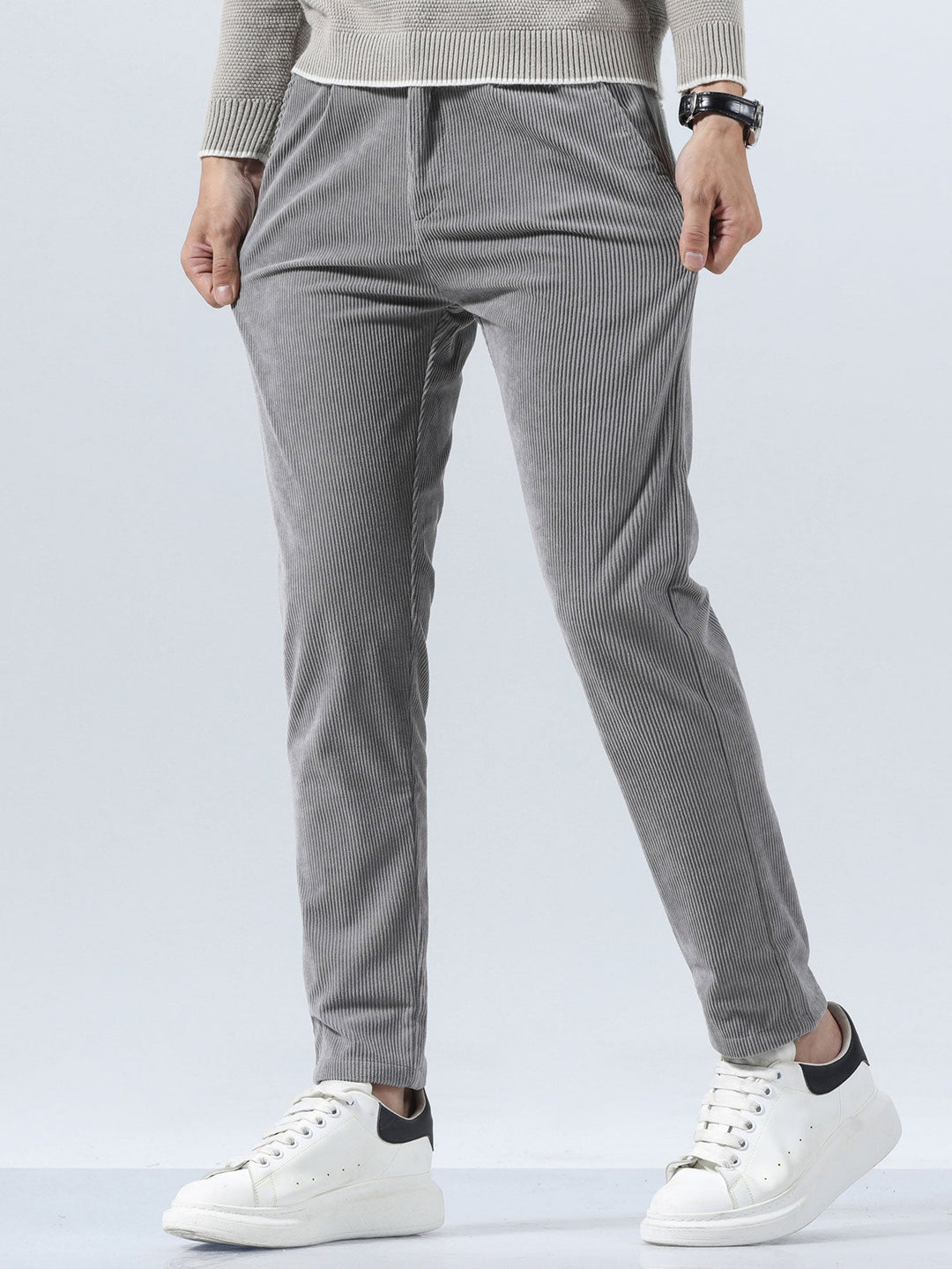 Men’s Slim Fit Corduroy Trousers – Smart Casual Textured Pants