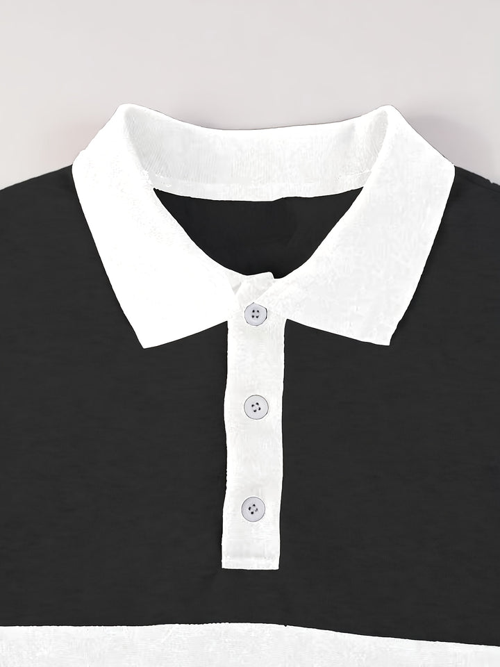 Men'S Casual POLO Shirt with Color Block Design | Button Collar, Loose Fit, Machine Washable, Ideal for Leisure And Gifts