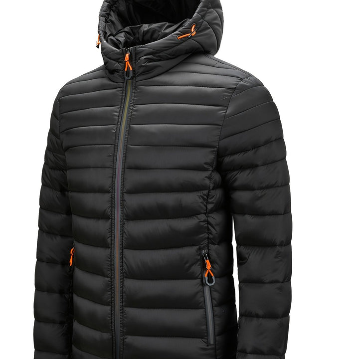 Men's Winter Padded, Hooded Padded Top, Warm Quilted Jacket with Colorful Zipper Pockets