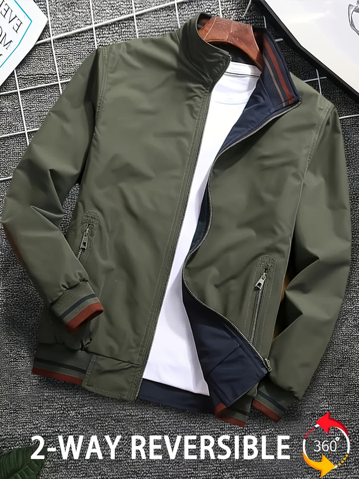 Autumn Winter Men'S Reversible Long Sleeve Lapel Jacket Utility Trendy Loose Casual Zipper Easy Coat Stand-Up Collar Clothing, Hunting