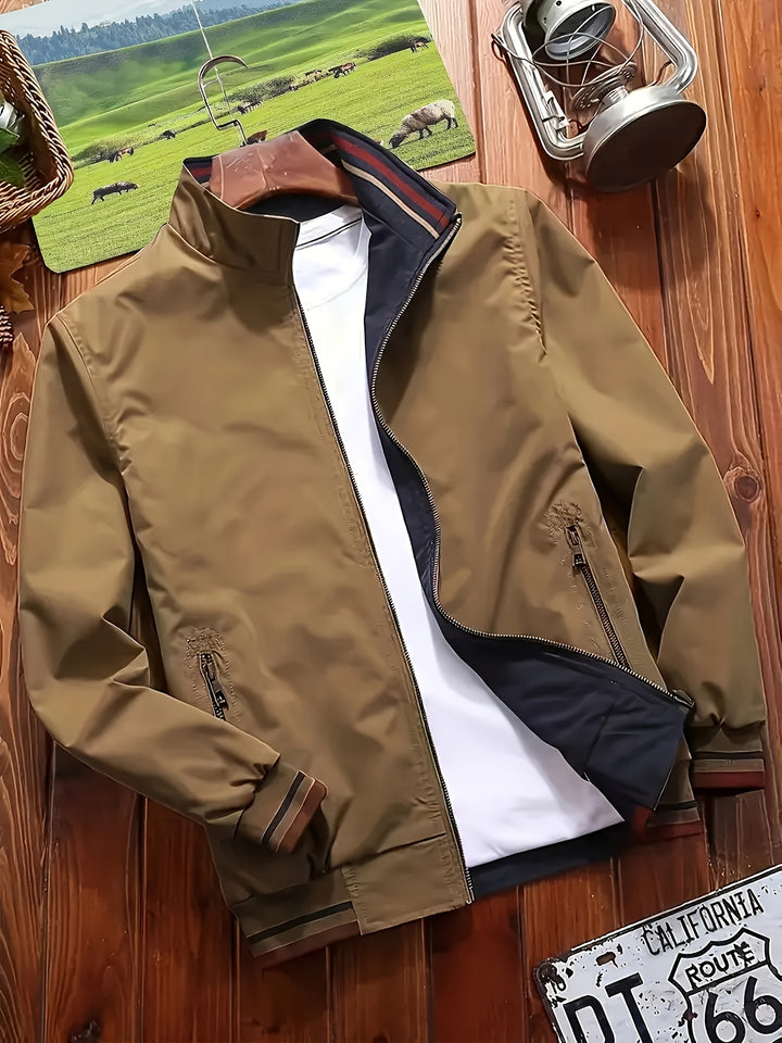 Autumn Winter Men'S Reversible Long Sleeve Lapel Jacket Utility Trendy Loose Casual Zipper Easy Coat Stand-Up Collar Clothing, Hunting