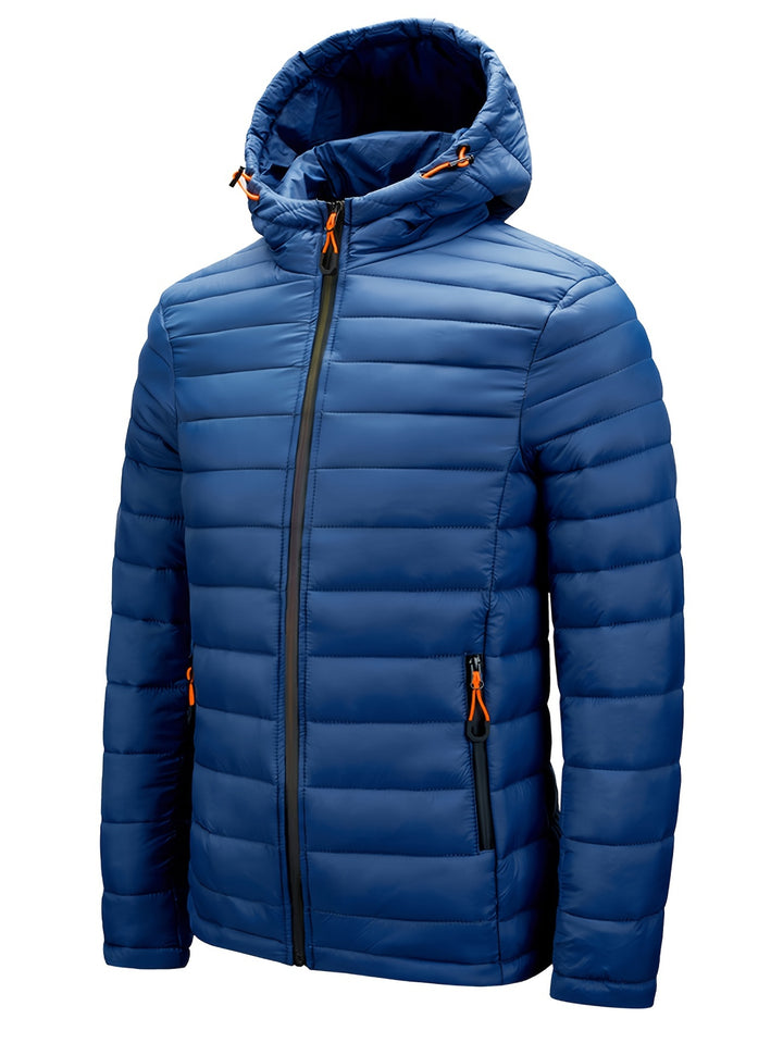 Men's Winter Padded, Hooded Padded Top, Warm Quilted Jacket with Colorful Zipper Pockets