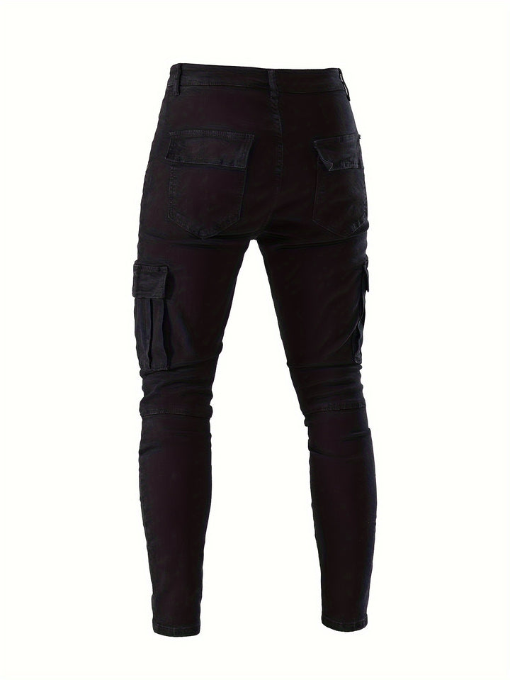 Men's Jeans, Solid Color Multi-Denim Washable, Mid-Rise Cargo Jeans, Fashion Casual Trousers
