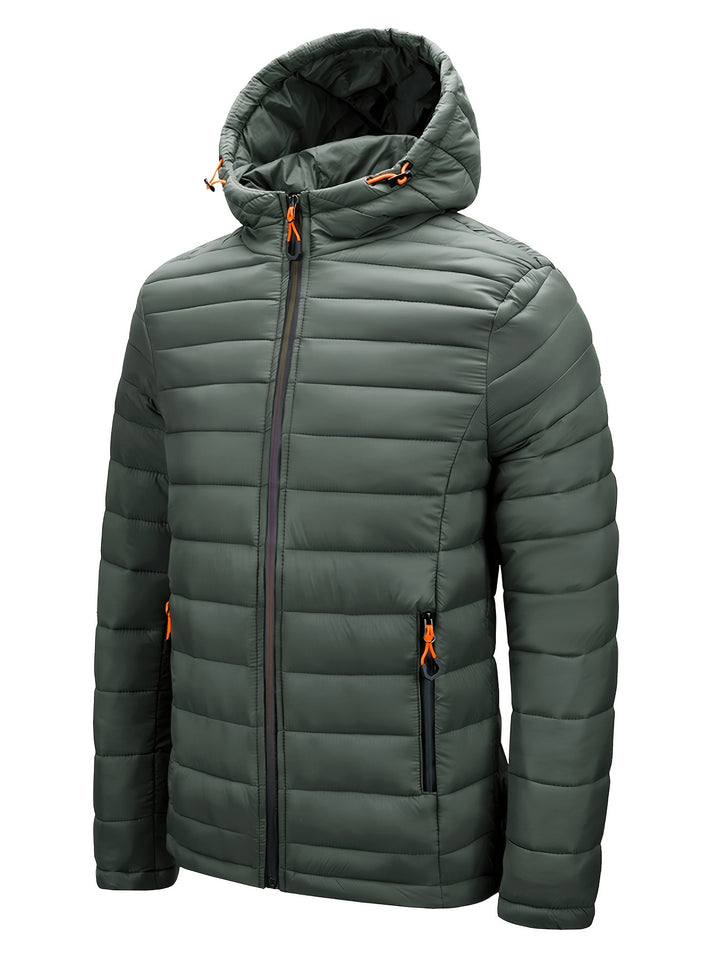 Men's Winter Padded, Hooded Padded Top, Warm Quilted Jacket with Colorful Zipper Pockets