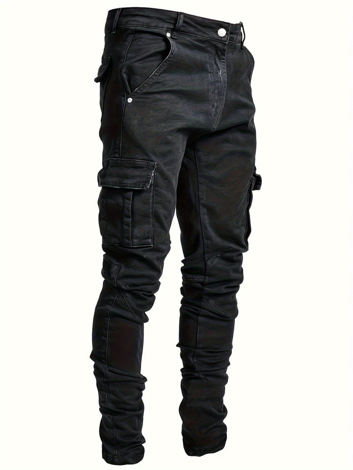 Men's Jeans, Solid Color Multi-Denim Washable, Mid-Rise Cargo Jeans, Fashion Casual Trousers