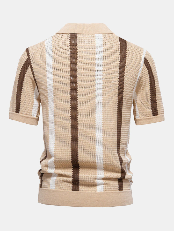 Men’s Textured Stripe Polo Shirt – Smart Casual Short Sleeve Top