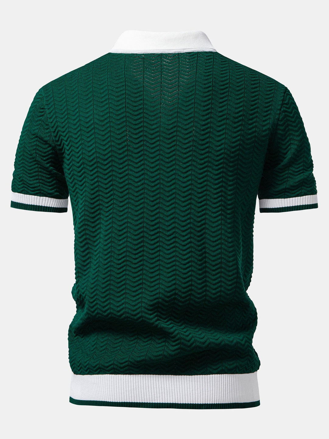 Men’s Textured Knit V-Neck Polo – Smart Casual Shirt