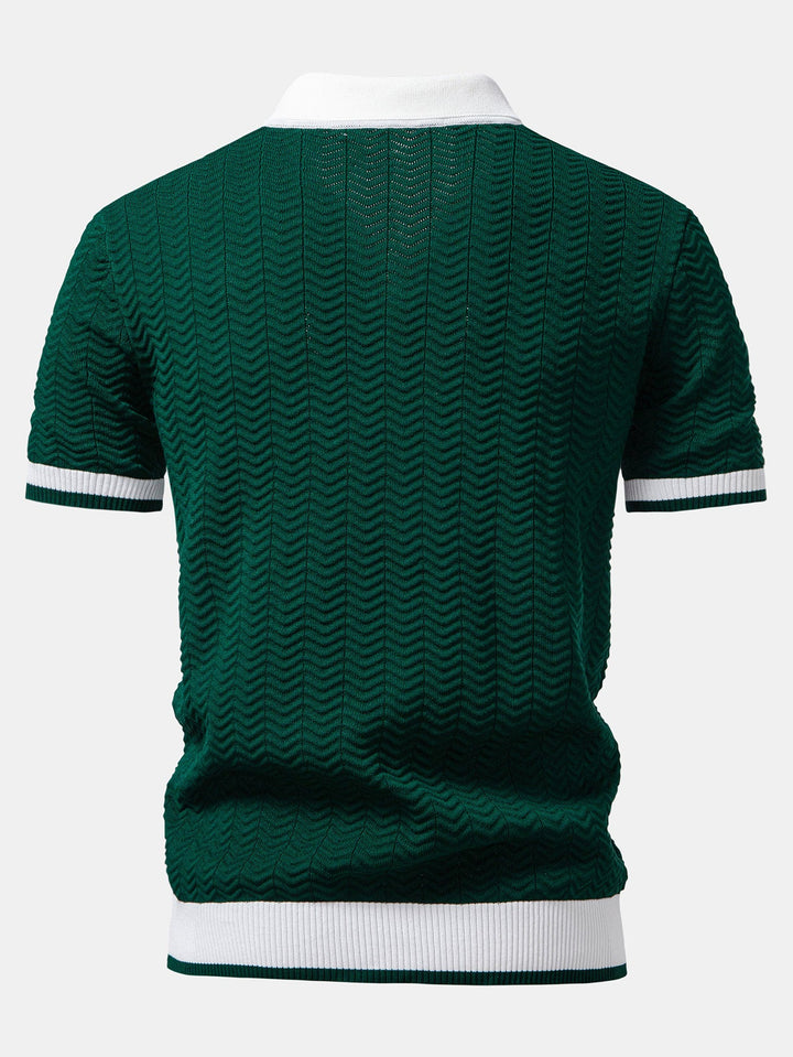 Men’s Textured Knit V-Neck Polo – Smart Casual Shirt