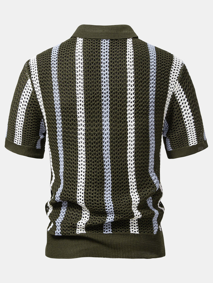 Men’s Knit V-Neck Polo Shirt – Smart Casual Short Sleeve Top