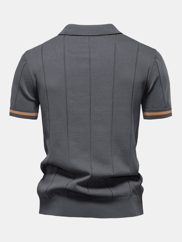Men’s Zip Knit Polo – Contrast Trim Smart Casual Shirt