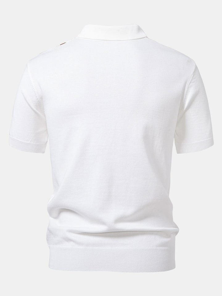 Men’s Stripe Knit Zip Polo – Smart Casual Short Sleeve Shirt