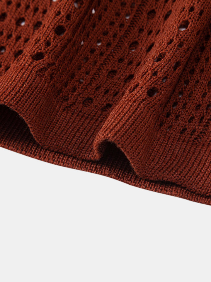 Men’s Crochet V-Neck Polo – Textured Knit Summer Shirt