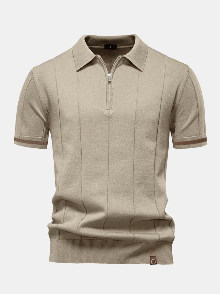 Men’s Zip Knit Polo – Contrast Trim Smart Casual Shirt