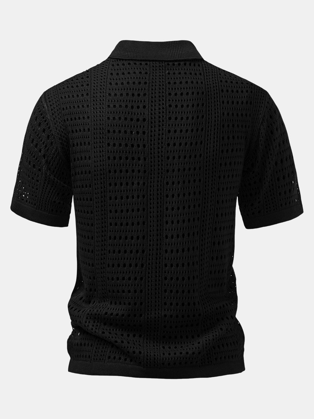 Men’s Crochet V-Neck Polo – Textured Knit Summer Shirt