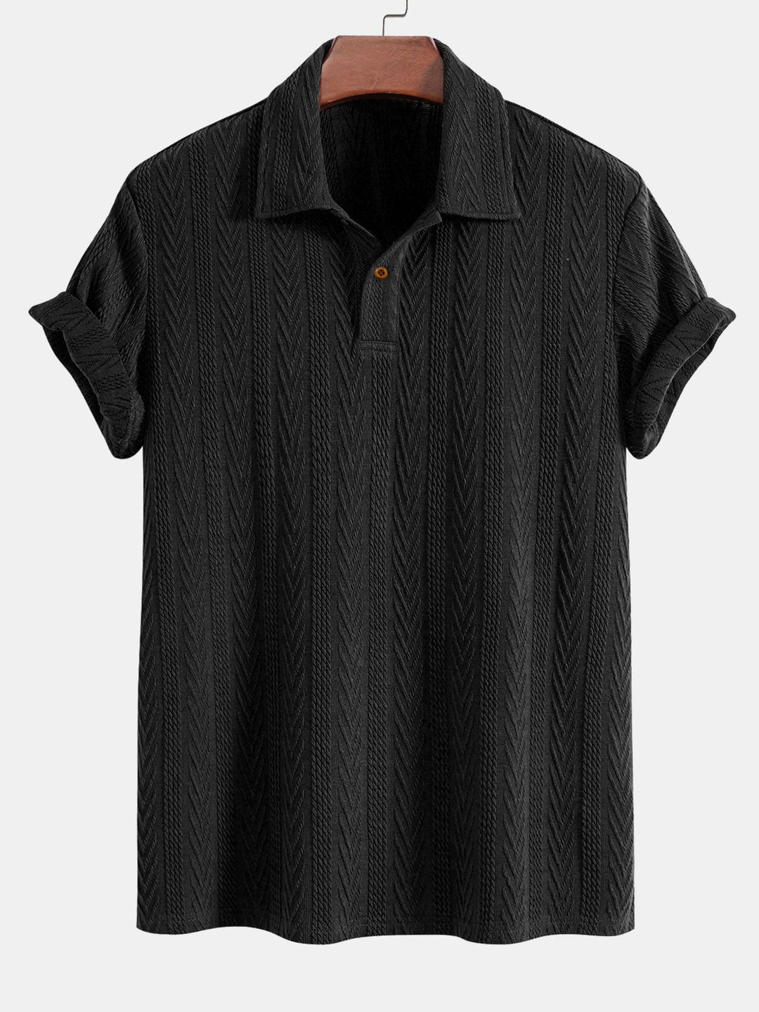Men’s Jacquard Polo Shirt – Textured Smart Casual Short Sleeve Top