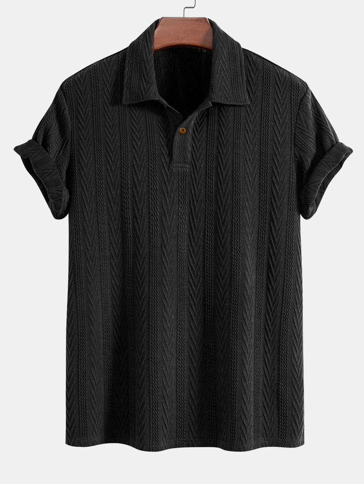 Men’s Jacquard Polo Shirt – Textured Smart Casual Short Sleeve Top