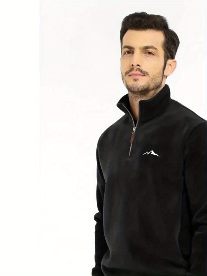 Autumn/Winter New Men's Sweatshirt with Stand-Up Collar, Half-Zip, Long Sleeves, Versatile Top, Streetwear Brand, Plush Double-Sided, Smart Casual