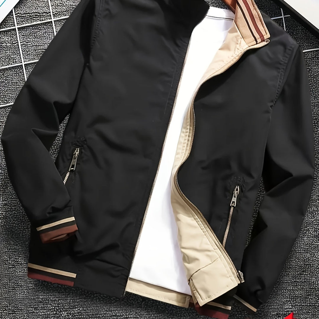 Autumn Winter Men'S Reversible Long Sleeve Lapel Jacket Utility Trendy Loose Casual Zipper Easy Coat Stand-Up Collar Clothing, Hunting