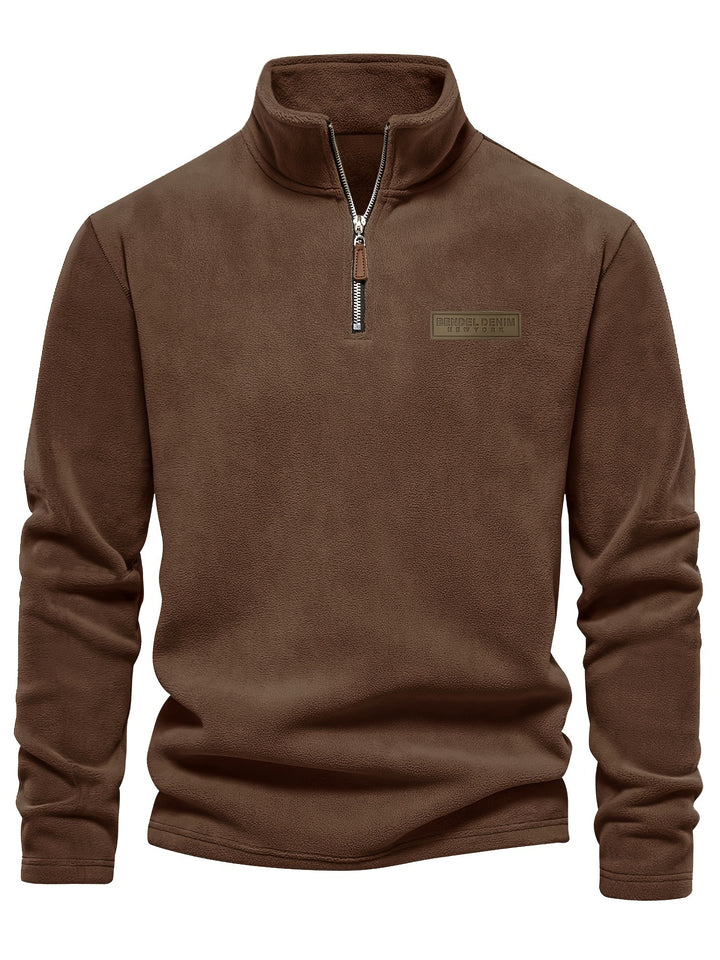 Autumn/Winter New Men's Sweatshirt with Stand-Up Collar, Half-Zip, Long Sleeves, Versatile Top, Streetwear Brand, Plush Double-Sided, Smart Casual