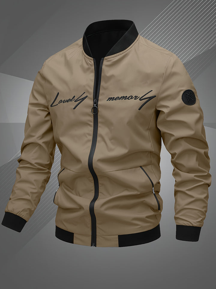 Men'S Letter Embroidered Jacket, Casual Outerwear, Spring, Autumn, Winter Fashion Coat, Suitable for Daily, Home, Outdoor, And Work Occasions