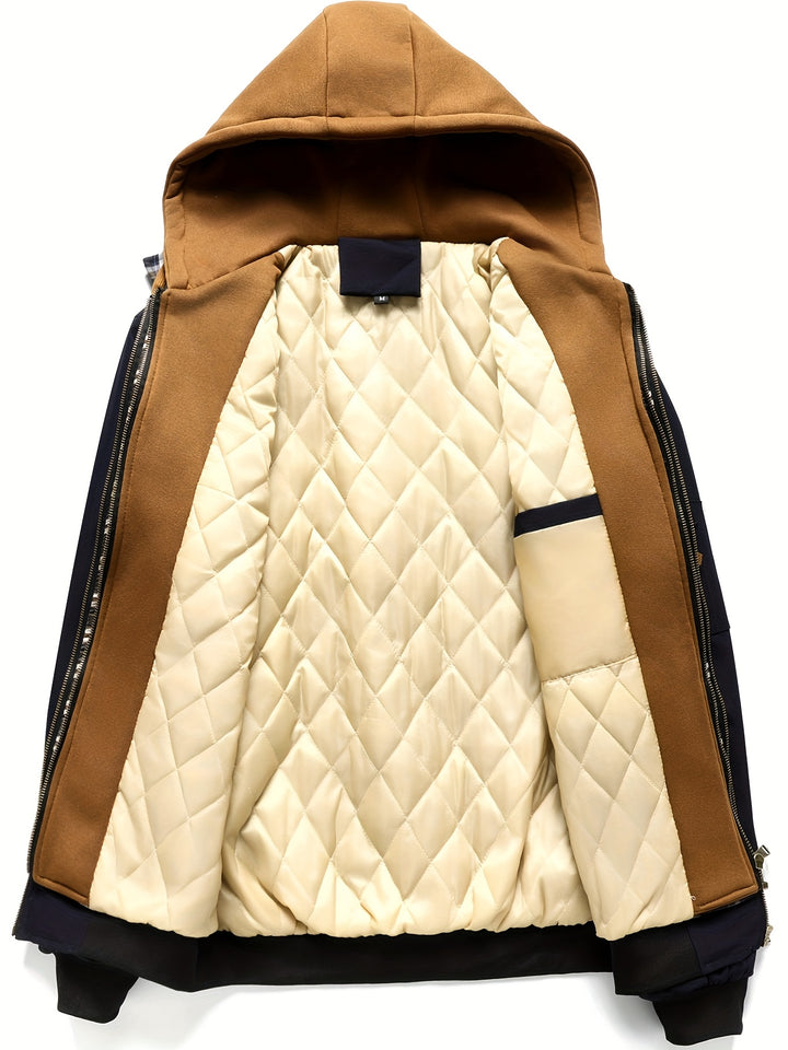Men's Jacket, Spring Autumn Outerwear, Plaid Hooded Cardigan, Sports Casual Preppy Fashion
