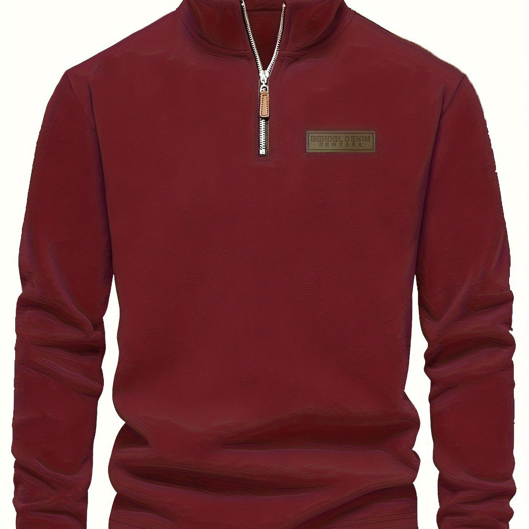 Autumn/Winter New Men's Sweatshirt with Stand-Up Collar, Half-Zip, Long Sleeves, Versatile Top, Streetwear Brand, Plush Double-Sided, Smart Casual