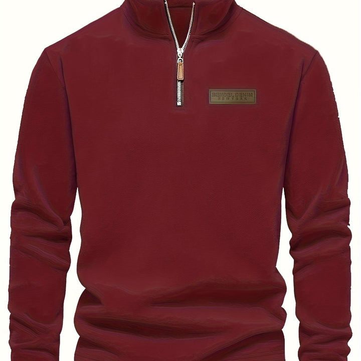 Autumn/Winter New Men's Sweatshirt with Stand-Up Collar, Half-Zip, Long Sleeves, Versatile Top, Streetwear Brand, Plush Double-Sided, Smart Casual