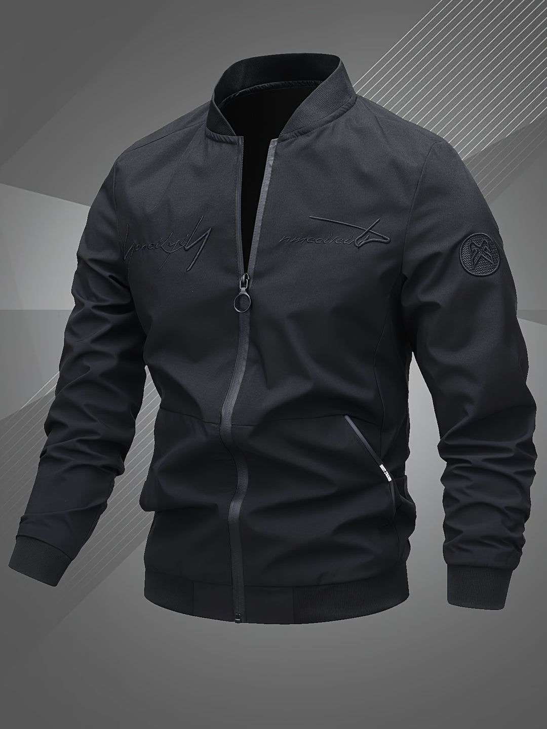 Men'S Letter Embroidered Jacket, Casual Outerwear, Spring, Autumn, Winter Fashion Coat, Suitable for Daily, Home, Outdoor, And Work Occasions