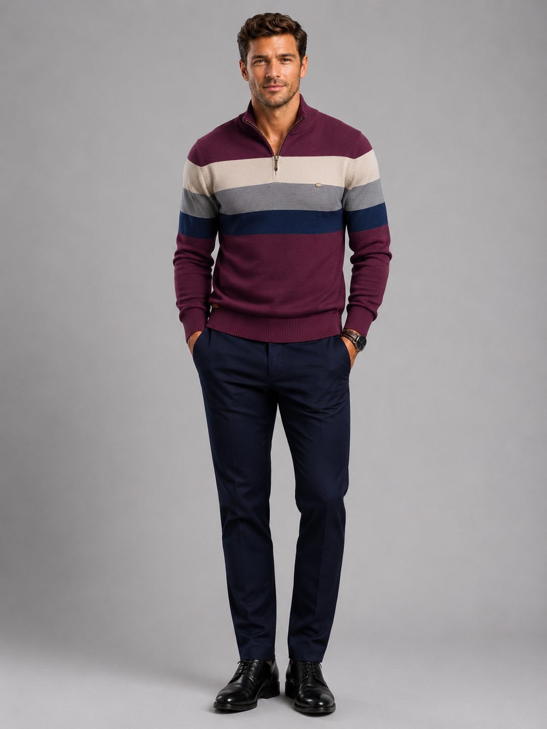 Men’s Cotton Zip Neck Jumper – Smart Casual Half-Zip Knit Sweater for Everyday Wear
