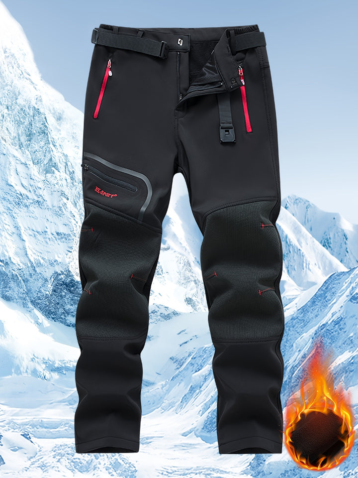 Men's Warm Windproof Cargo Pants with Belt & Zippered Pockets - Olive Green, Black & Yellow Accents, Perfect for Winter Outdoor Activities & Casual Wear, Winter Clothes, New Season