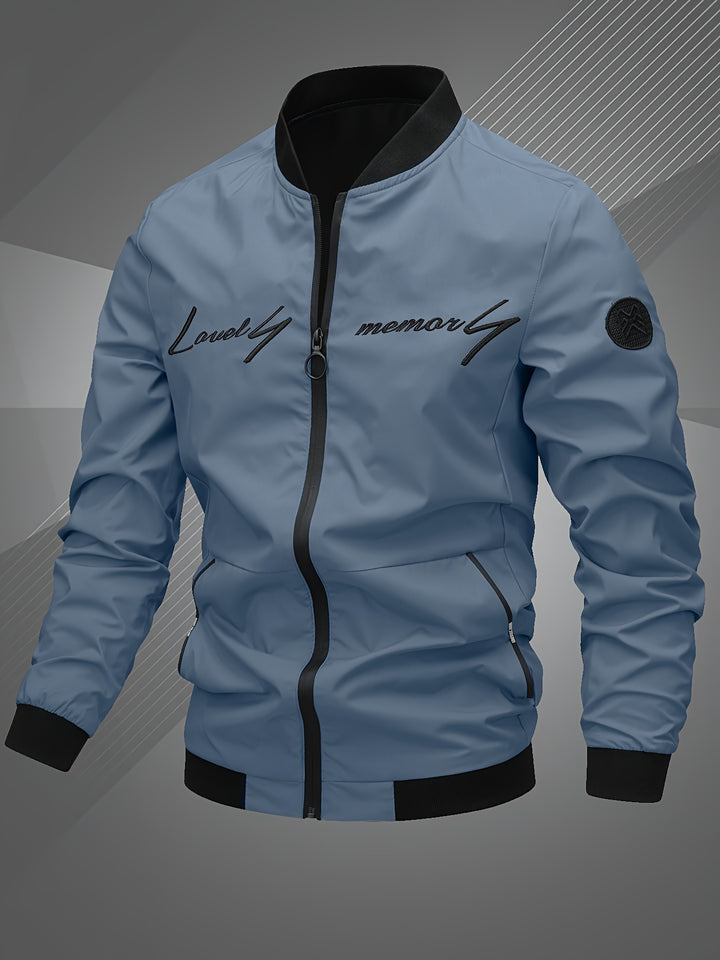 Men'S Letter Embroidered Jacket, Casual Outerwear, Spring, Autumn, Winter Fashion Coat, Suitable for Daily, Home, Outdoor, And Work Occasions