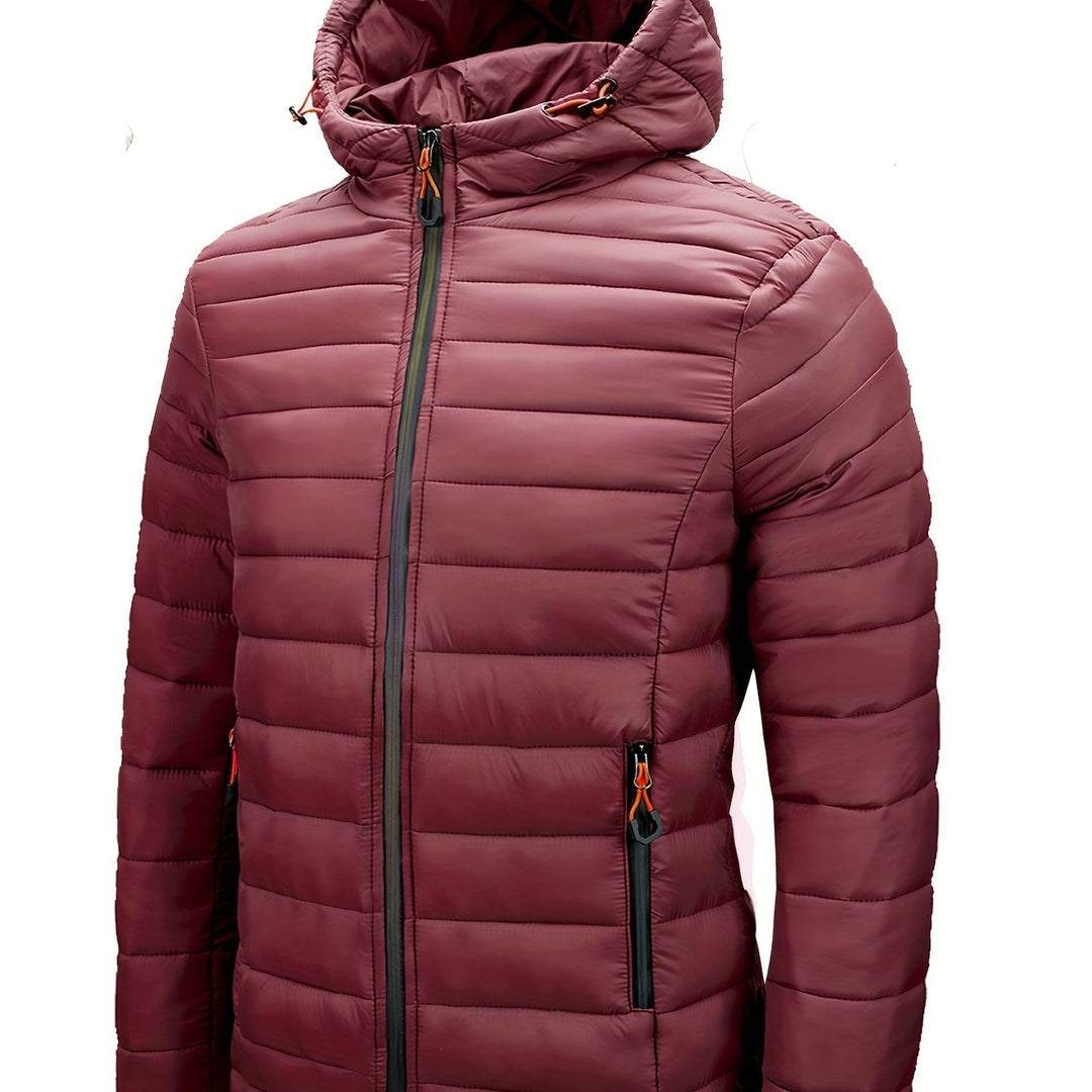 Men's Winter Padded, Hooded Padded Top, Warm Quilted Jacket with Colorful Zipper Pockets