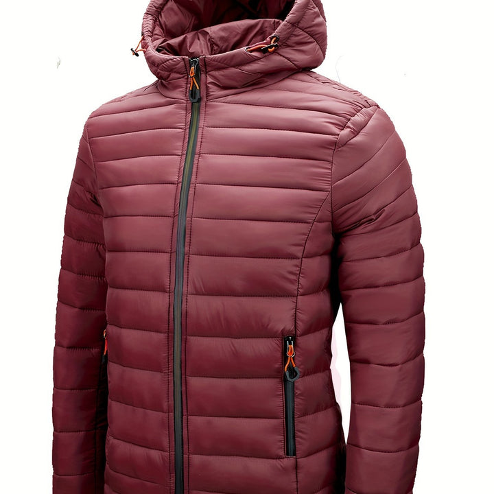 Men's Winter Padded, Hooded Padded Top, Warm Quilted Jacket with Colorful Zipper Pockets