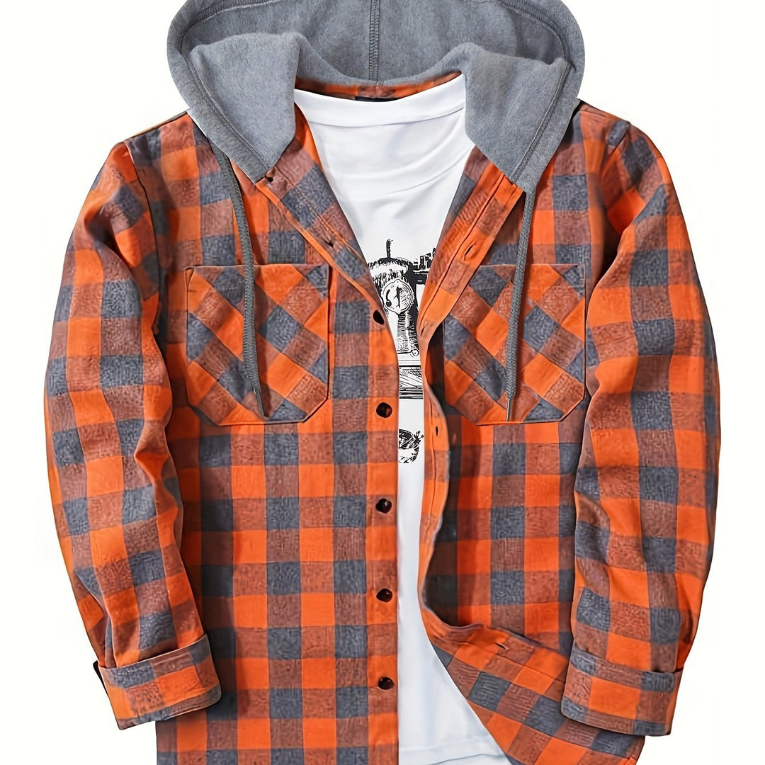 [Men's Plaid Hooded Shirt] Men's Fashion Hooded Plaid Trendy Shirt Hooded Plaid Sweatshirt - Autumn/Winter Essentials - New Season