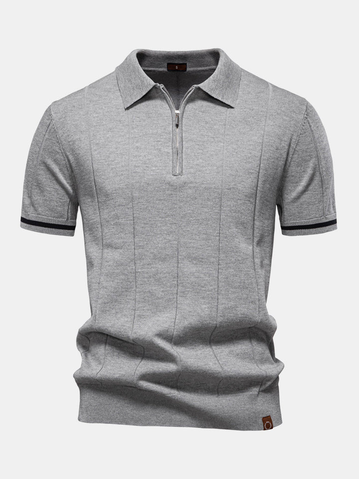 Men’s Zip Knit Polo – Contrast Trim Smart Casual Shirt