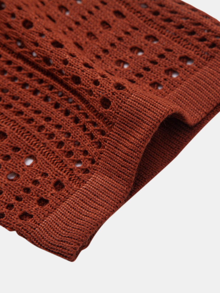Men’s Crochet V-Neck Polo – Textured Knit Summer Shirt