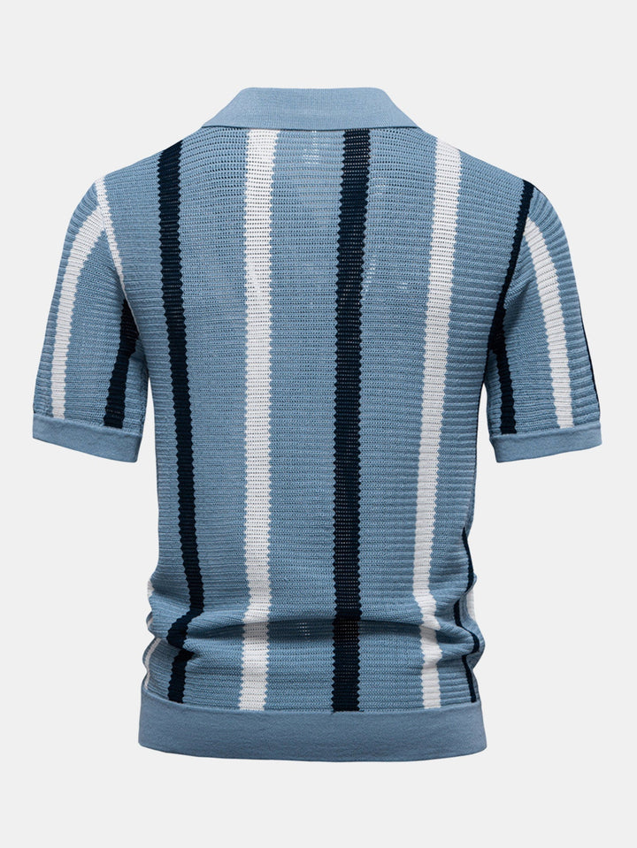 Men’s Textured Stripe Polo Shirt – Smart Casual Short Sleeve Top
