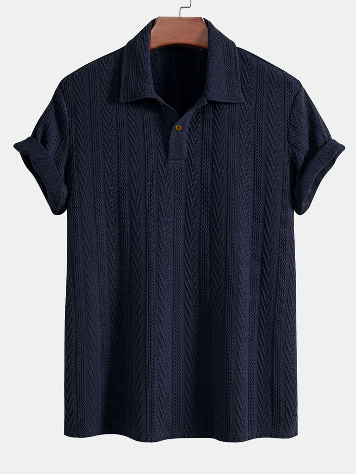 Men’s Jacquard Polo Shirt – Textured Smart Casual Short Sleeve Top