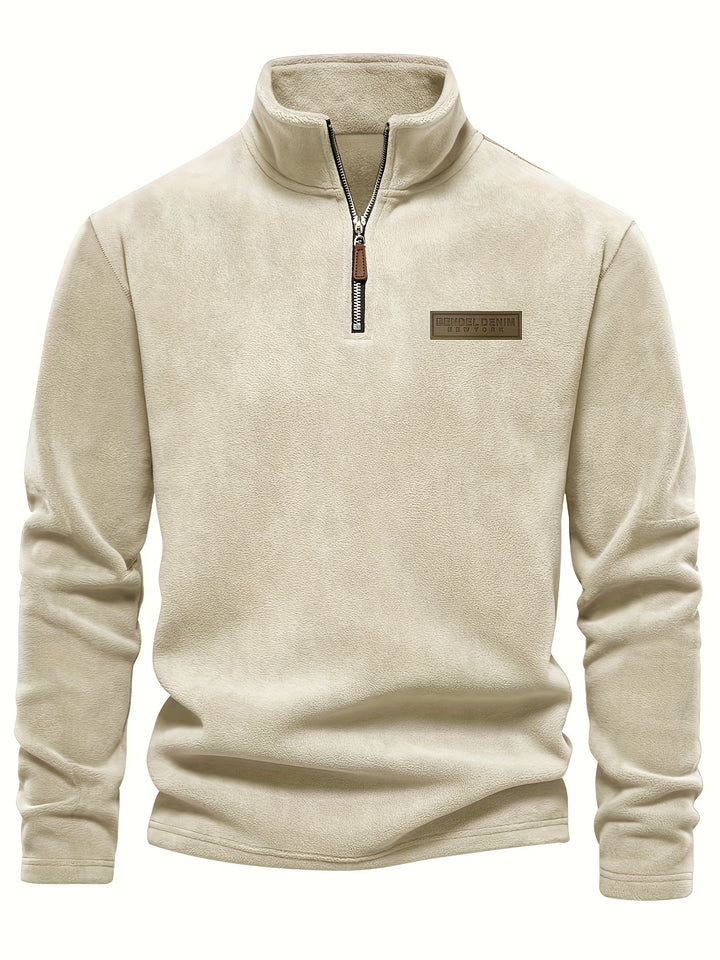 Autumn/Winter New Men's Sweatshirt with Stand-Up Collar, Half-Zip, Long Sleeves, Versatile Top, Streetwear Brand, Plush Double-Sided, Smart Casual