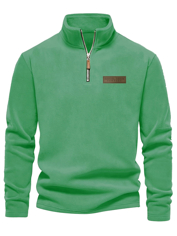 Autumn/Winter New Men's Sweatshirt with Stand-Up Collar, Half-Zip, Long Sleeves, Versatile Top, Streetwear Brand, Plush Double-Sided, Smart Casual