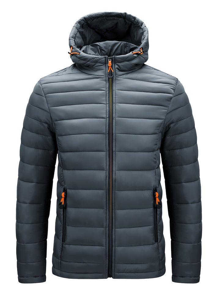 Men's Winter Padded, Hooded Padded Top, Warm Quilted Jacket with Colorful Zipper Pockets