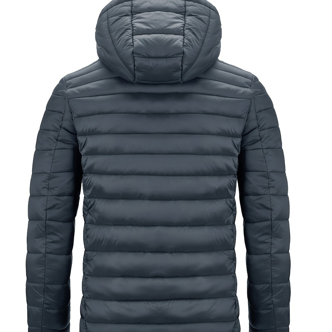 Men's Winter Padded, Hooded Padded Top, Warm Quilted Jacket with Colorful Zipper Pockets