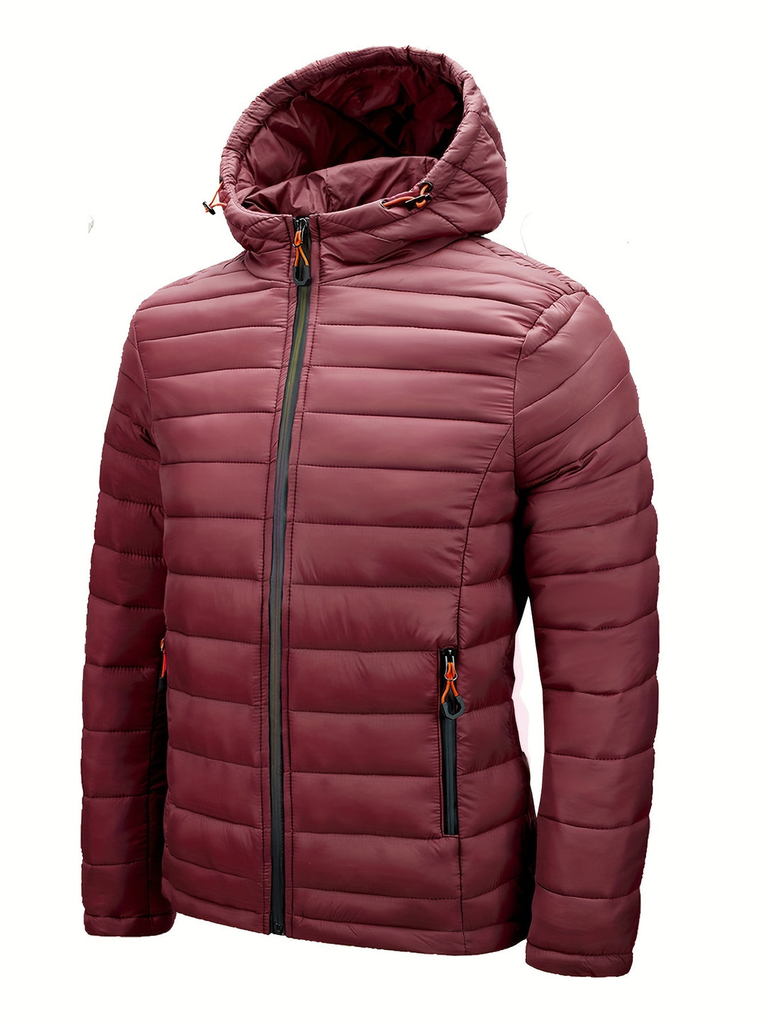 Men's Winter Padded, Hooded Padded Top, Warm Quilted Jacket with Colorful Zipper Pockets