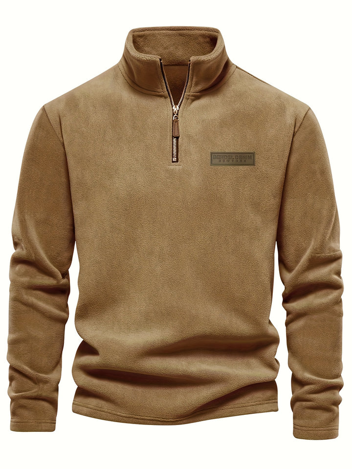 Autumn/Winter New Men's Sweatshirt with Stand-Up Collar, Half-Zip, Long Sleeves, Versatile Top, Streetwear Brand, Plush Double-Sided, Smart Casual