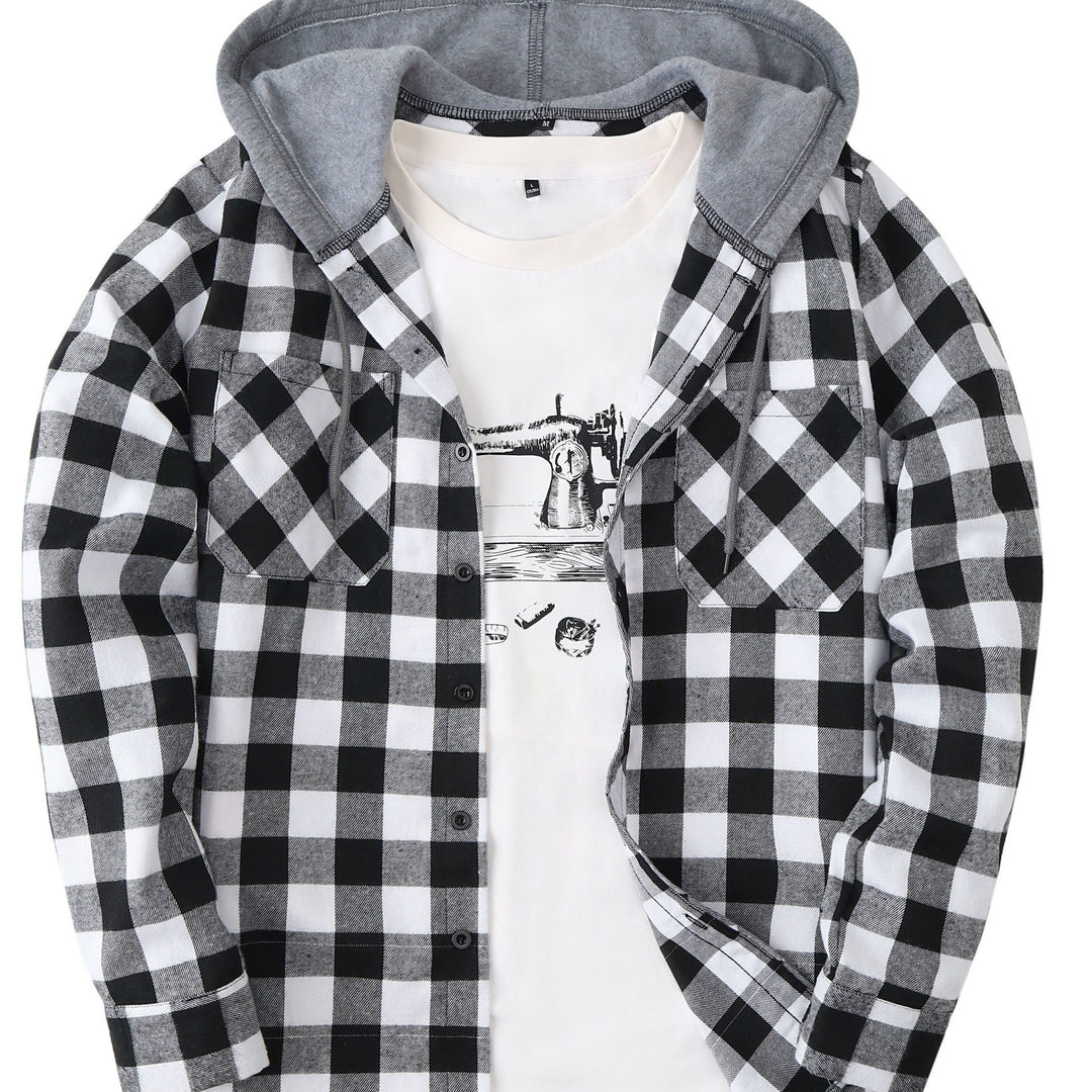 [Men's Plaid Hooded Shirt] Men's Fashion Hooded Plaid Trendy Shirt Hooded Plaid Sweatshirt - Autumn/Winter Essentials - New Season
