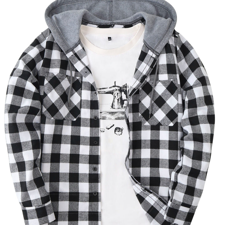 [Men's Plaid Hooded Shirt] Men's Fashion Hooded Plaid Trendy Shirt Hooded Plaid Sweatshirt - Autumn/Winter Essentials - New Season
