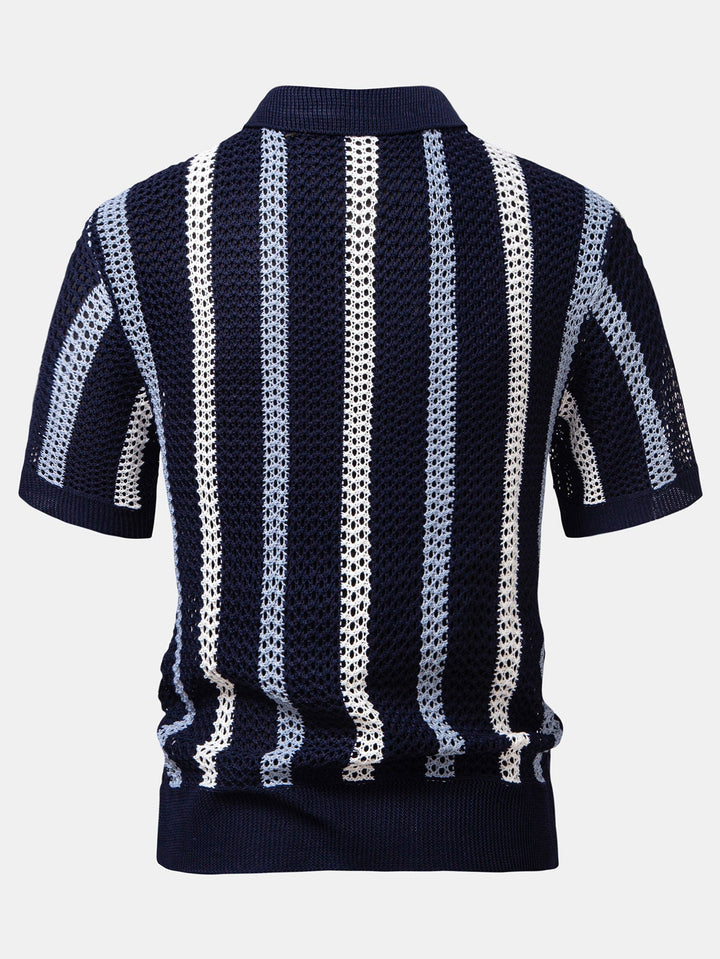 Men’s Knit V-Neck Polo Shirt – Smart Casual Short Sleeve Top
