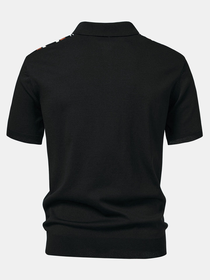Men’s Stripe Knit Zip Polo – Smart Casual Short Sleeve Shirt