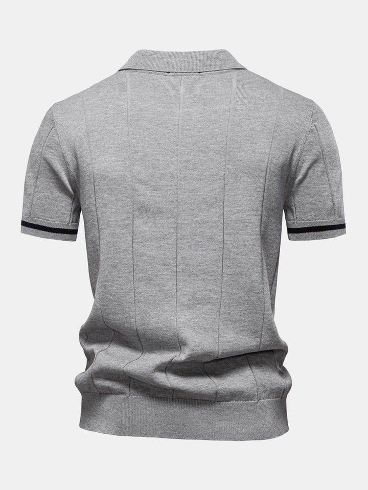 Men’s Zip Knit Polo – Contrast Trim Smart Casual Shirt