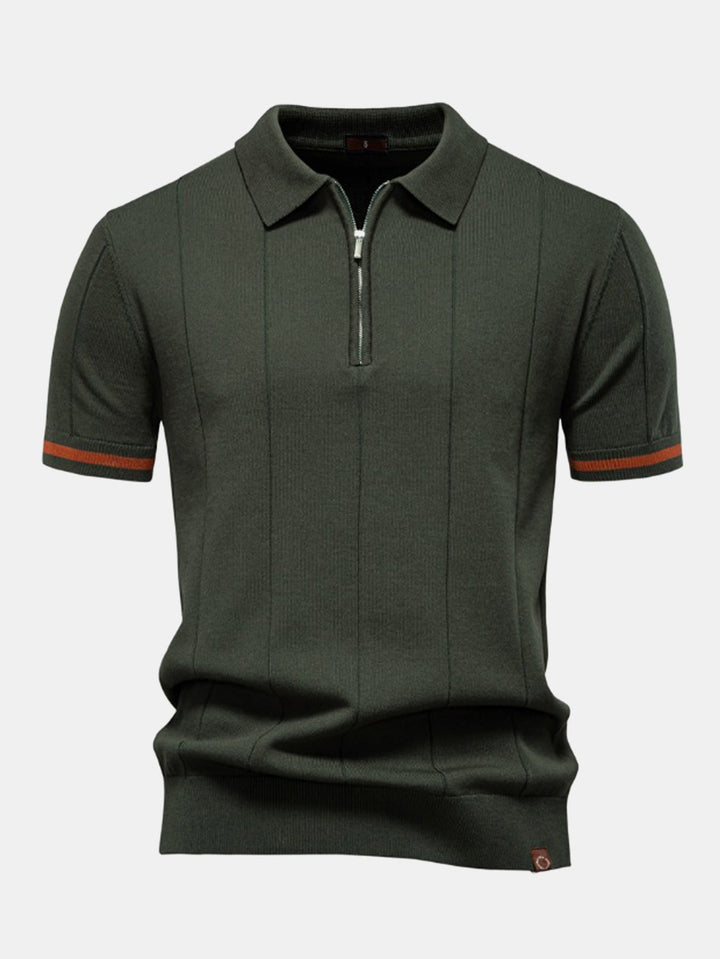 Men’s Zip Knit Polo – Contrast Trim Smart Casual Shirt